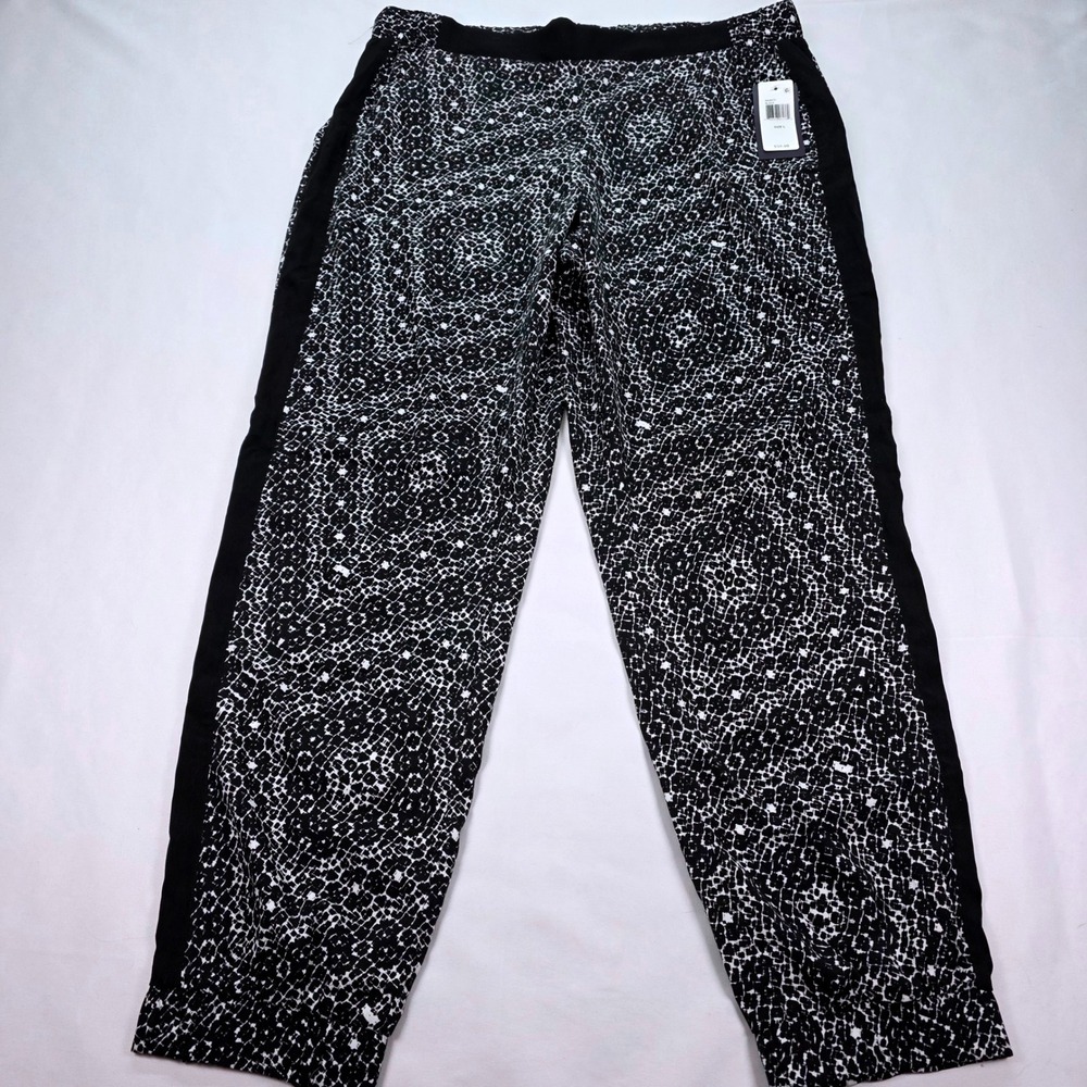 New NYDJ Black White Mosaic Print Pull On‎ Pants Tuxedo Stripe Size L S4U0373